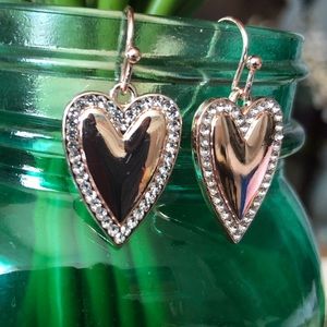 Brand New-Faux Diamond/Gold Heart Earrings